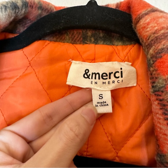 EN MERCI orange plaid single breasted shacket coat S - Picture 8 of 12